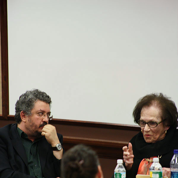 John Baldacchino and Maxine Greene speaking sitting beside one another