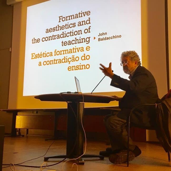 John Baldacchino speaking at a conference in Portugal: Formative aesthetics and the contradiction of teaching / Estética formativa e contradição do ensino